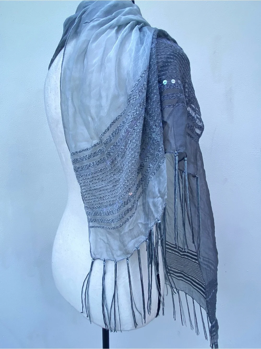 Whimsygoth Ombré Steel Grey Sequin Fringe Scarf